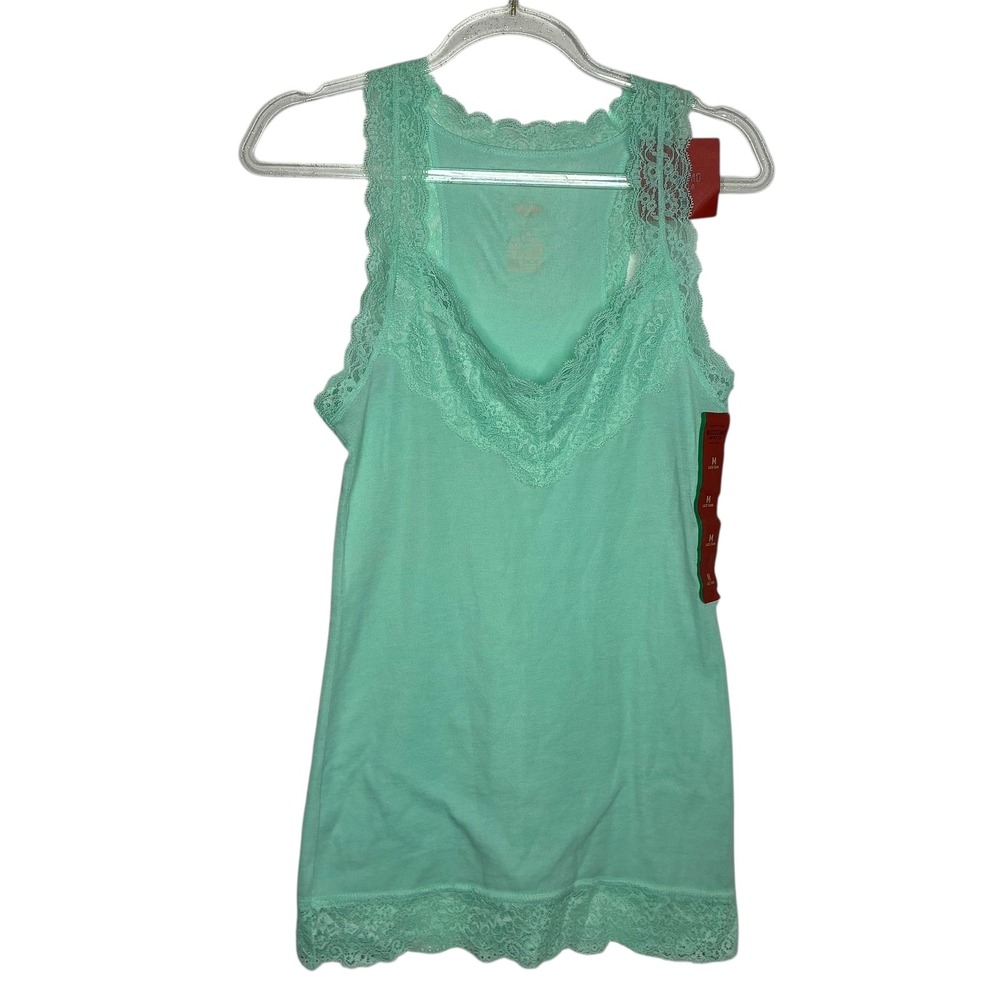 Mossimo Women's Size Medium Aqua Lace Trim V-Neck Tank Top Y2K Bella‎ Swan NWT